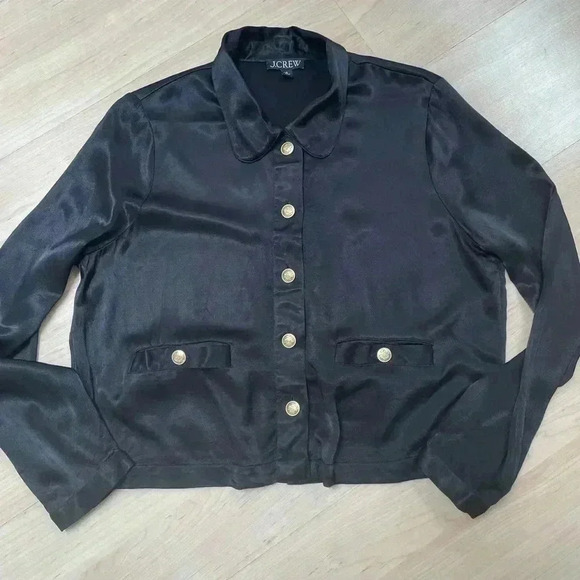 J Crew Lady Shirt-Jacket in Luster Crepe Black size Medium - Picture 1 of 9